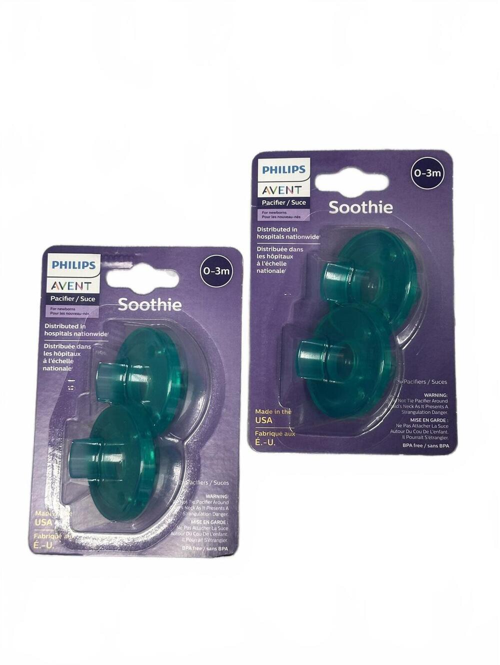 Philips Avent Soothie 0-3M Pacifiers Green 2-Pack Lot of 2 (4 Total) NIB